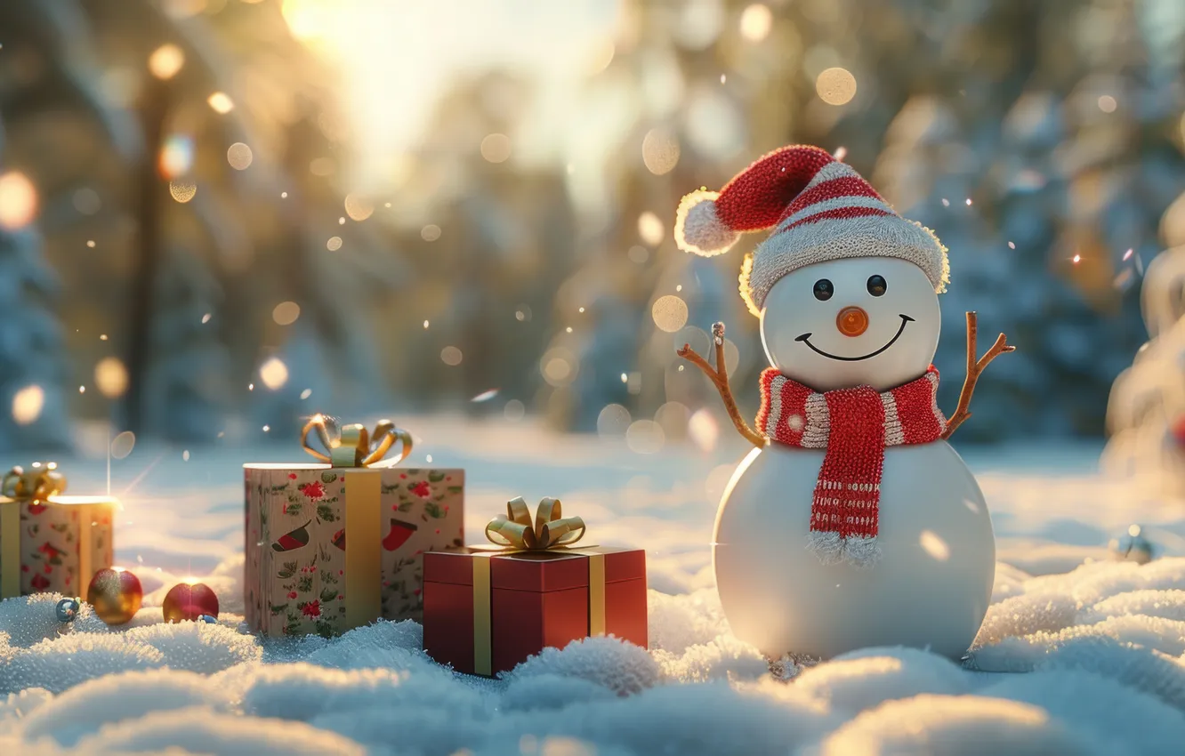 Photo wallpaper winter, frost, forest, the sun, balls, light, snow, trees