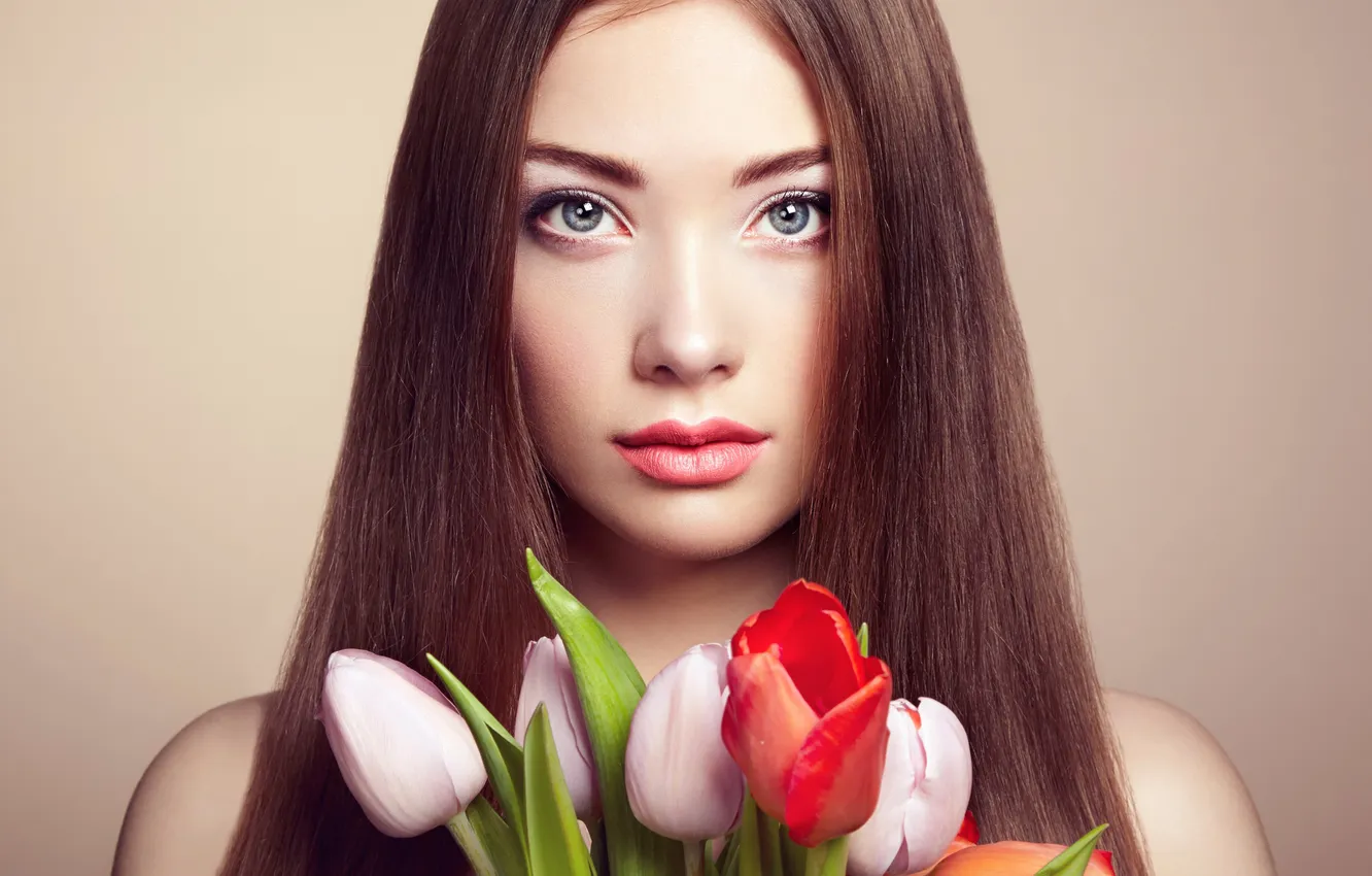 Photo wallpaper look, flowers, portrait, bouquet, beautiful