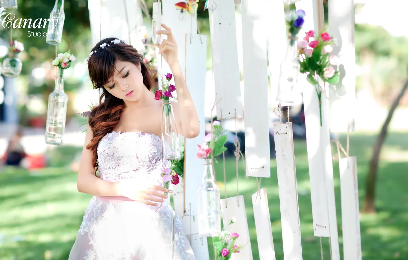 Photo wallpaper summer, girl, flowers