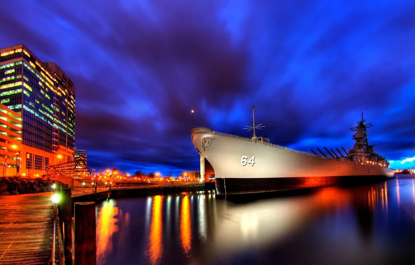 Photo wallpaper night, the city, ship