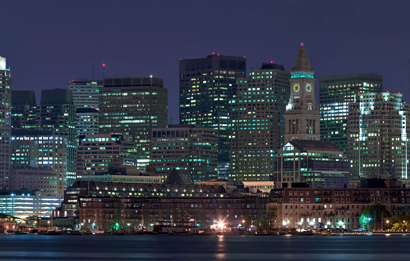 Photo wallpaper night, the city, lights, panorama