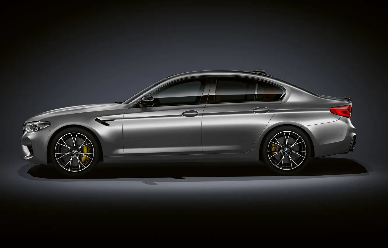 Photo wallpaper grey, background, BMW, profile, sedan, dark, 4x4, 2018
