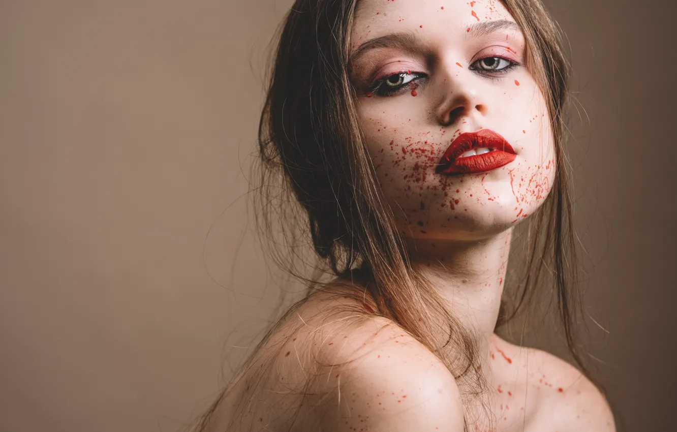 Photo wallpaper look, girl, squirt, face, model, hair, makeup, lipstick