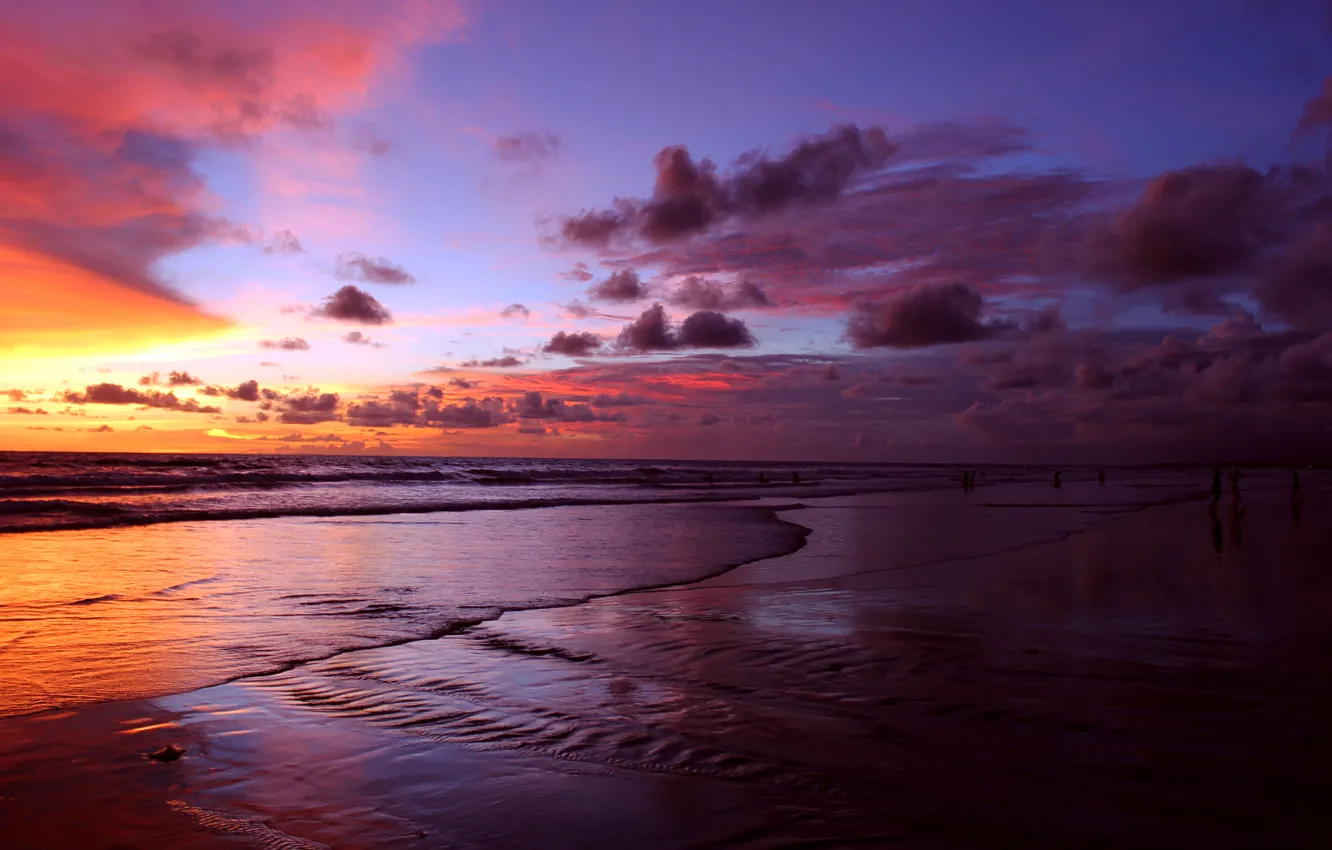 Photo wallpaper sea, clouds, sunset, people, Bali