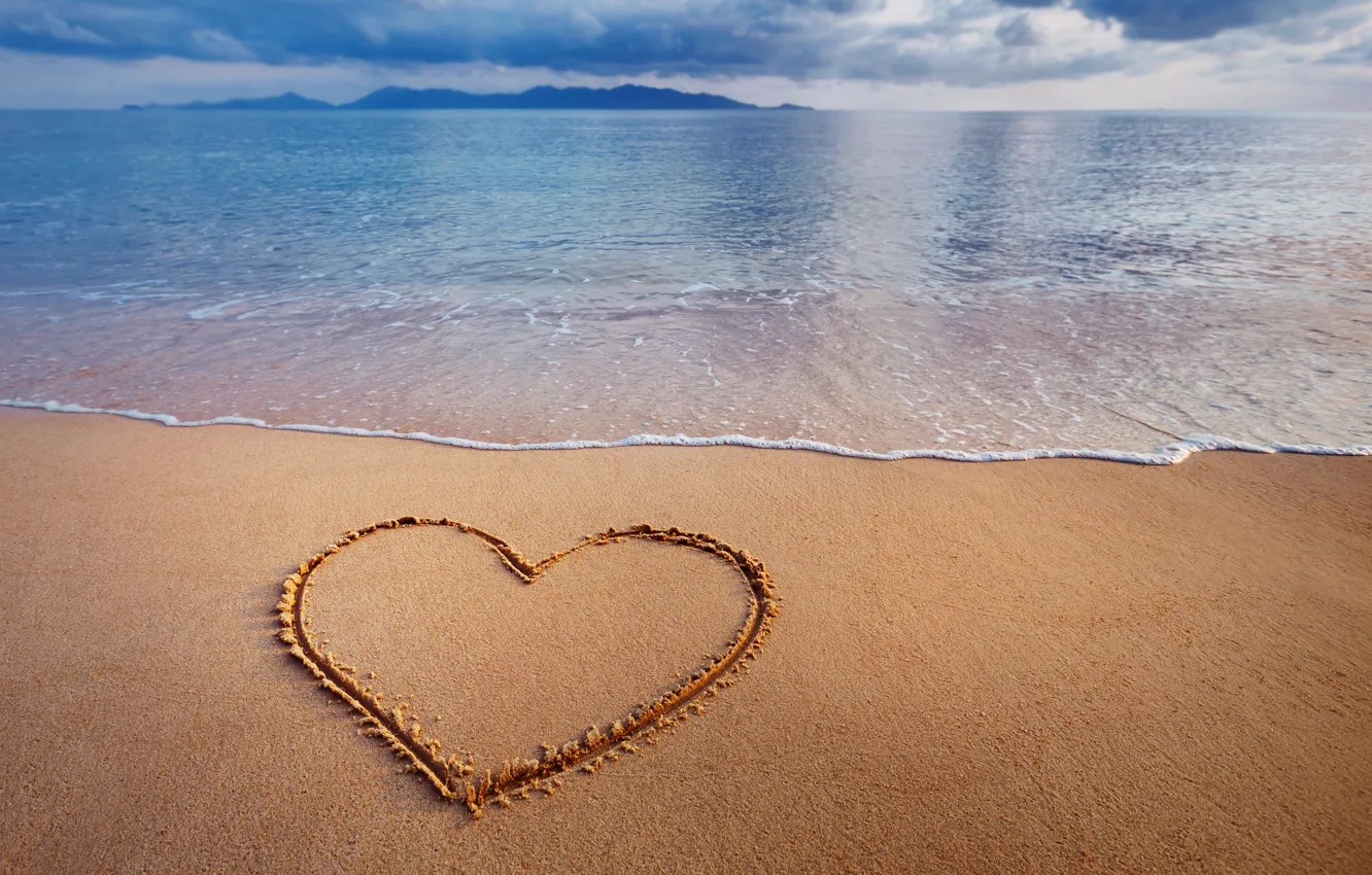 Photo wallpaper sand, sea, heart