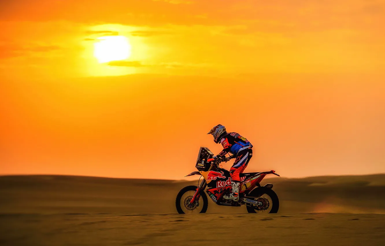 Photo wallpaper Sunset, The sun, Sport, Speed, Motorcycle, Racer, Moto, KTM