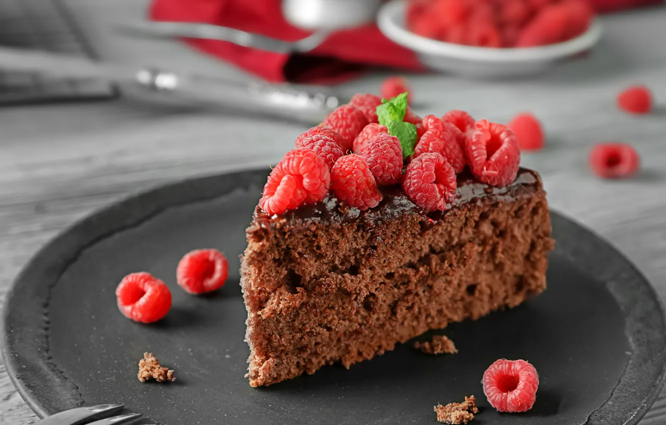 Photo wallpaper raspberry, cake, cream, dessert, chocolate, biscuit