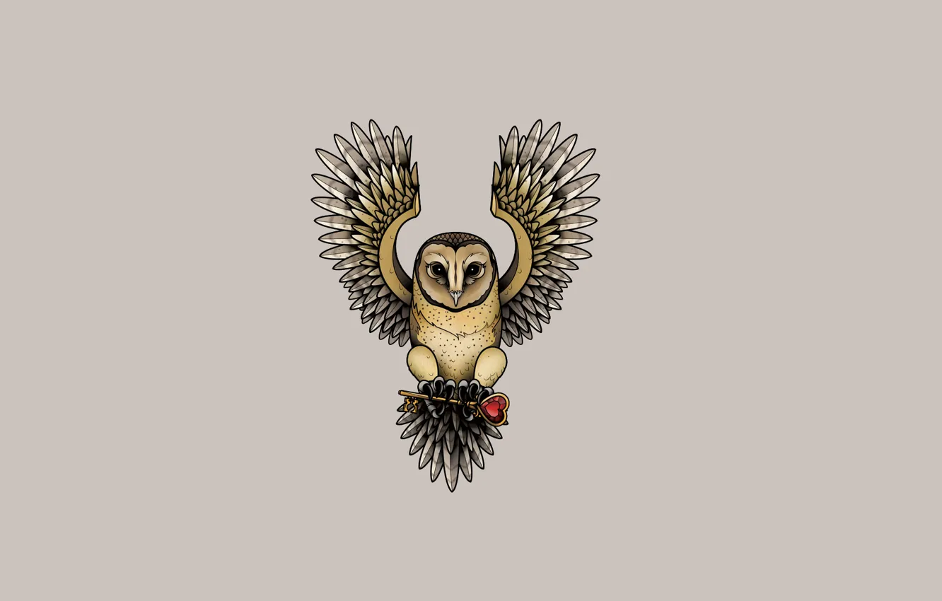 Photo wallpaper owl, bird, heart, minimalism, key, owl