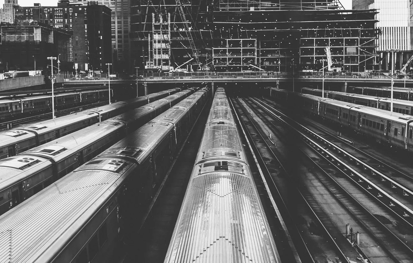 Photo wallpaper lines, Trains, Cranes