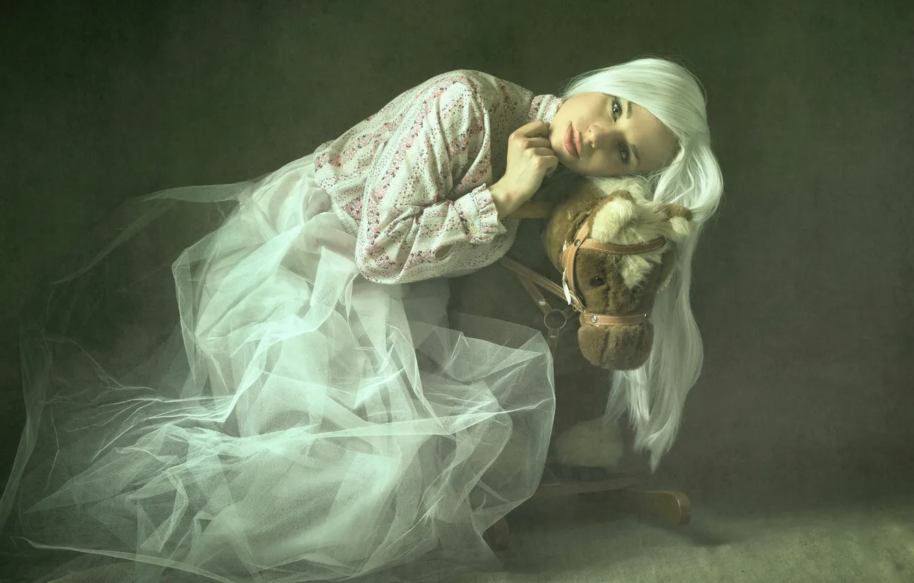 Photo wallpaper girl, hair, horse