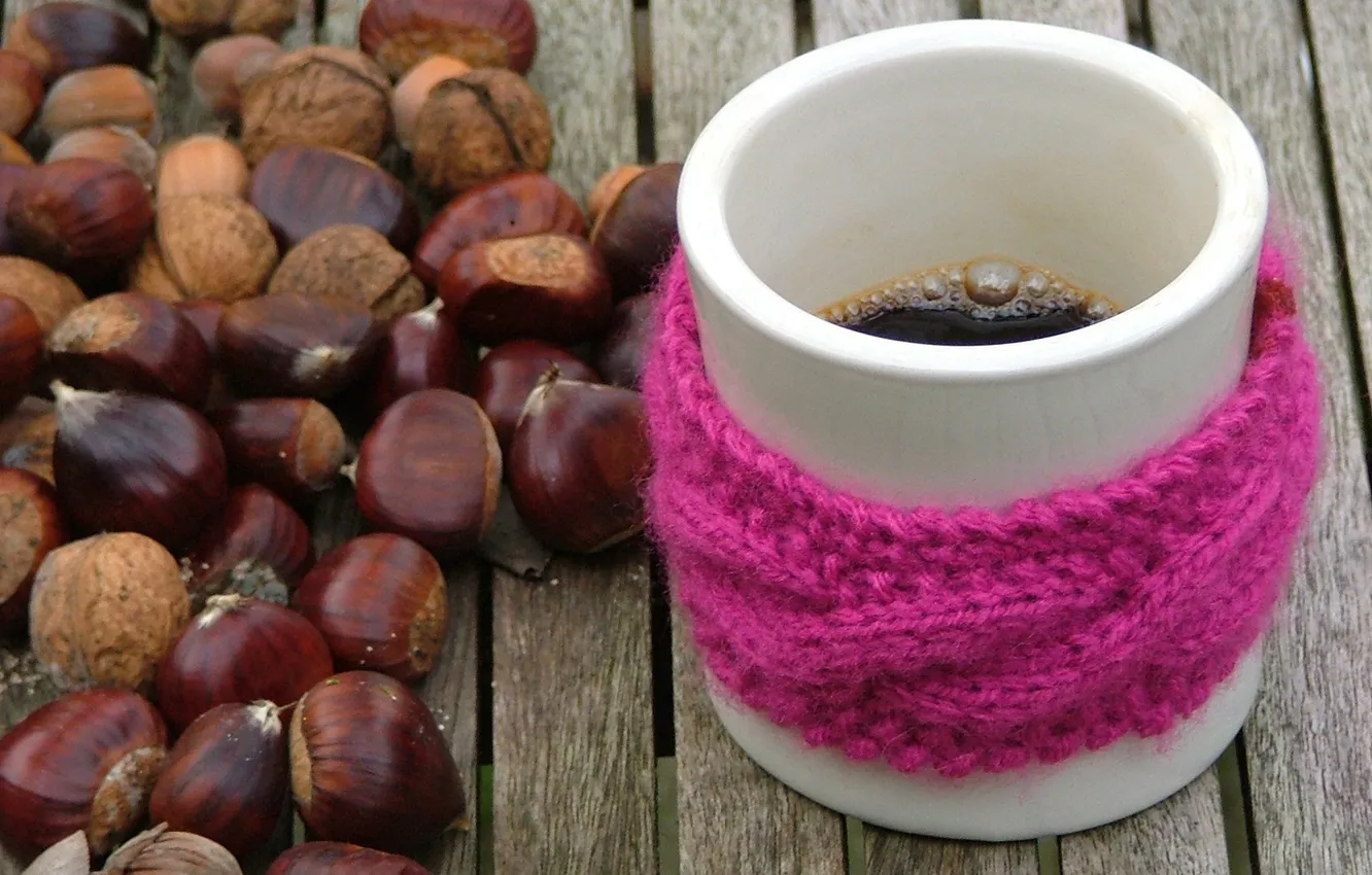 Photo wallpaper coffee, mug, nuts, pink headband