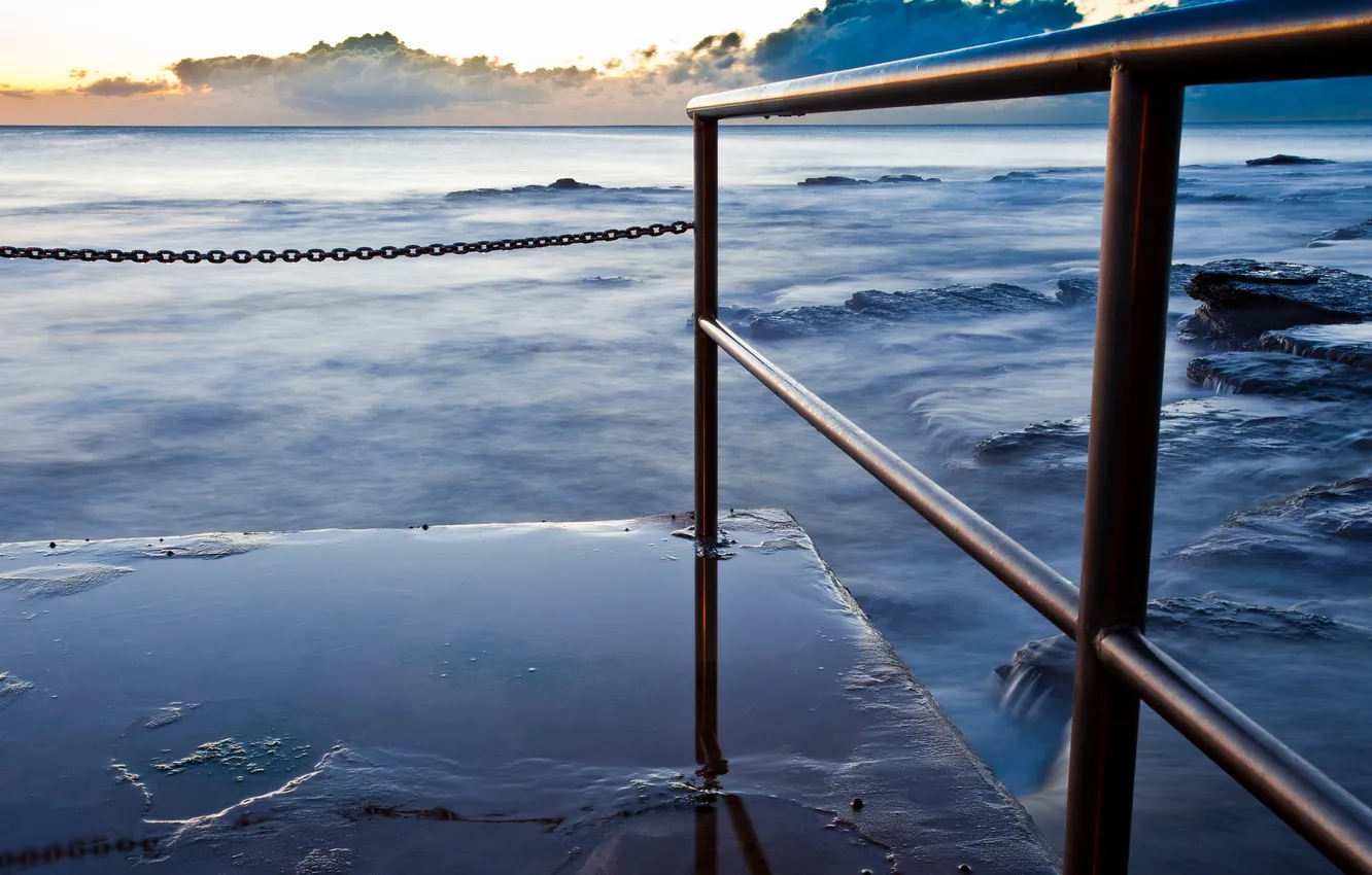 Photo wallpaper sea, macro, railings