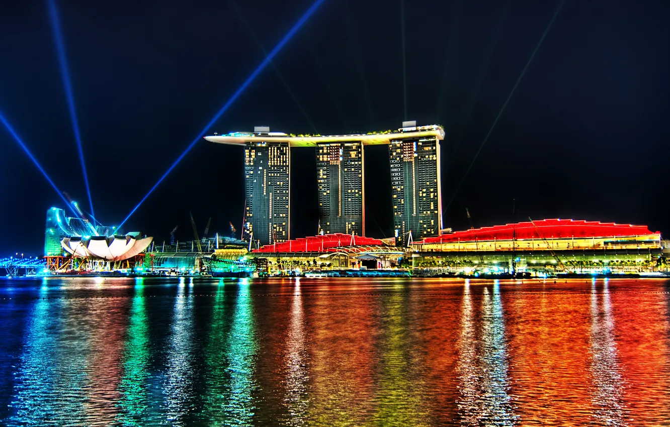Photo wallpaper night, lights, Singapore