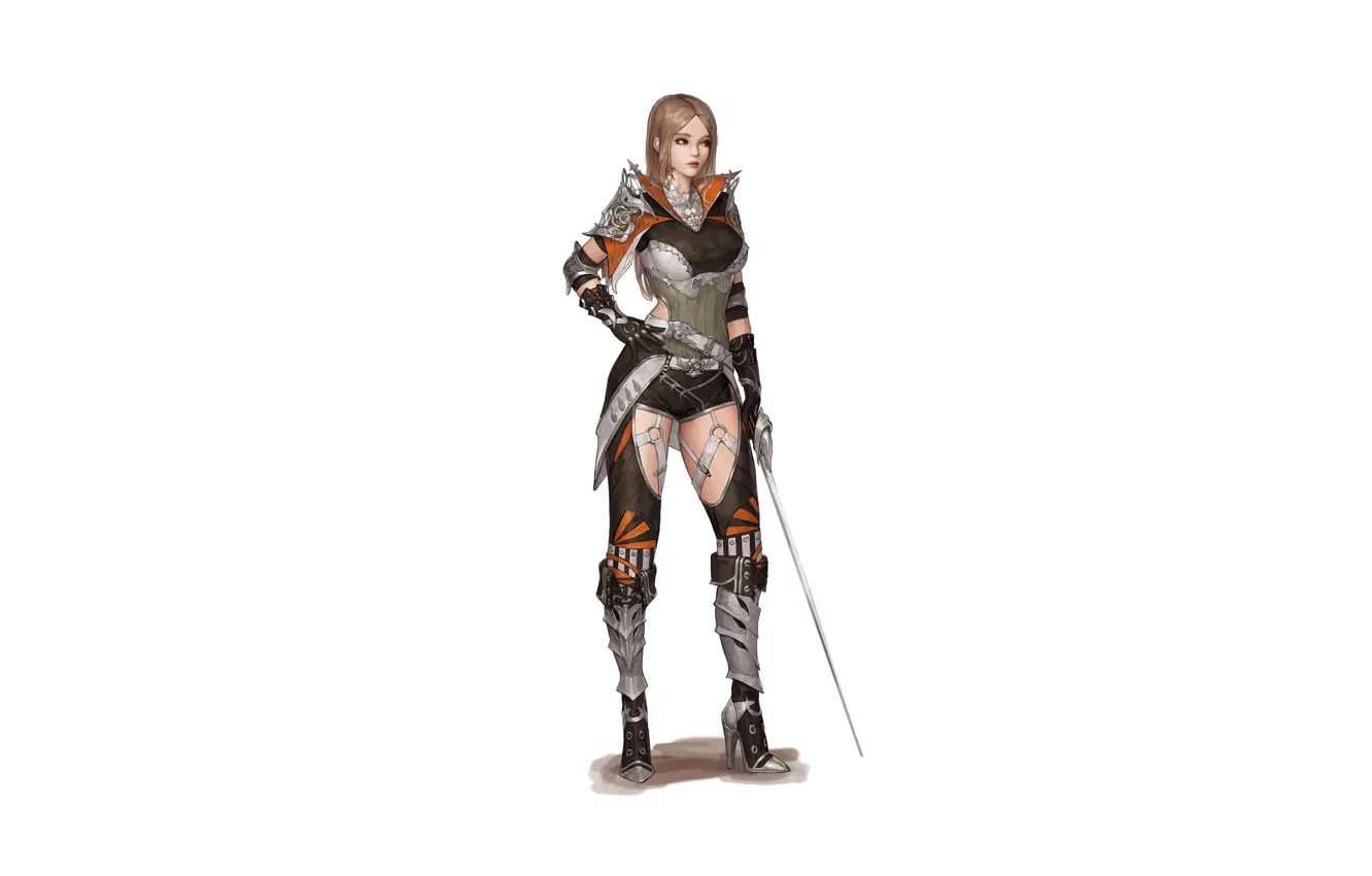 Photo wallpaper girl, sword, armor, style, art, figure, Illustration, Character