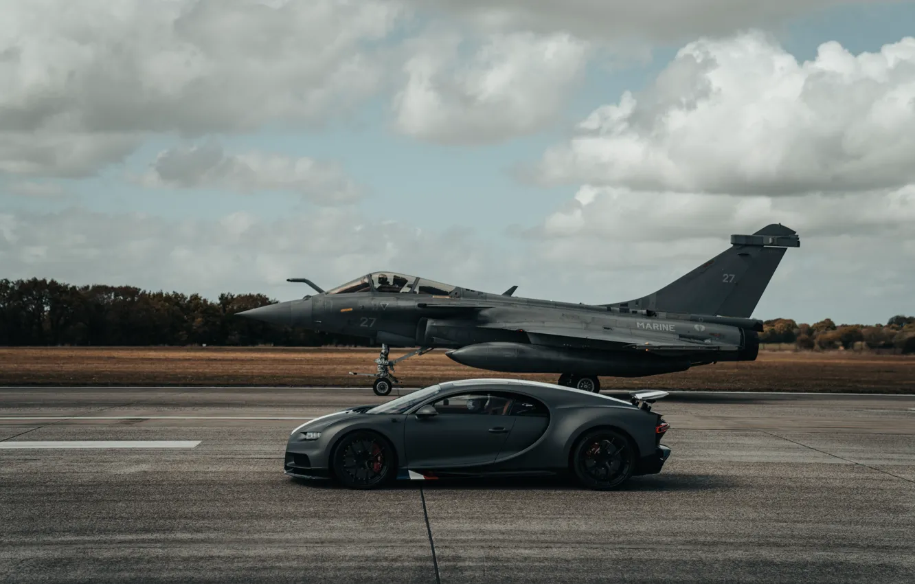 Photo wallpaper Fighter, Bugatti, Grey, Car, Grey, Hypercar, Side, Dassault Rafale