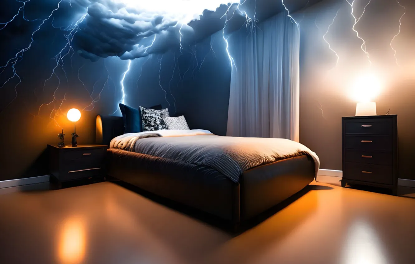 Photo wallpaper interior, bed, bedroom, Zipper