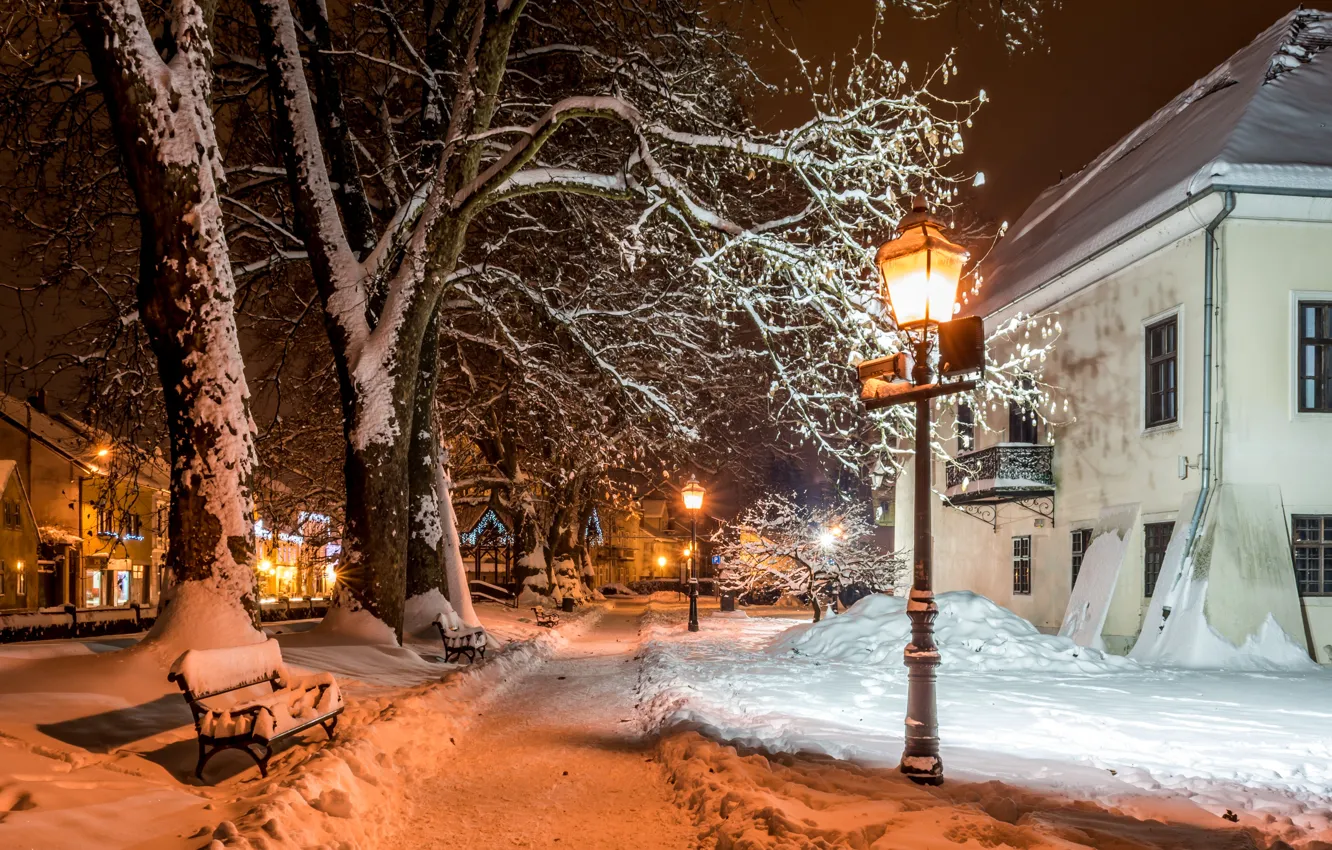 Photo wallpaper Winter, Snow, Lights, Zagreb, Samobor, Croatia At Home