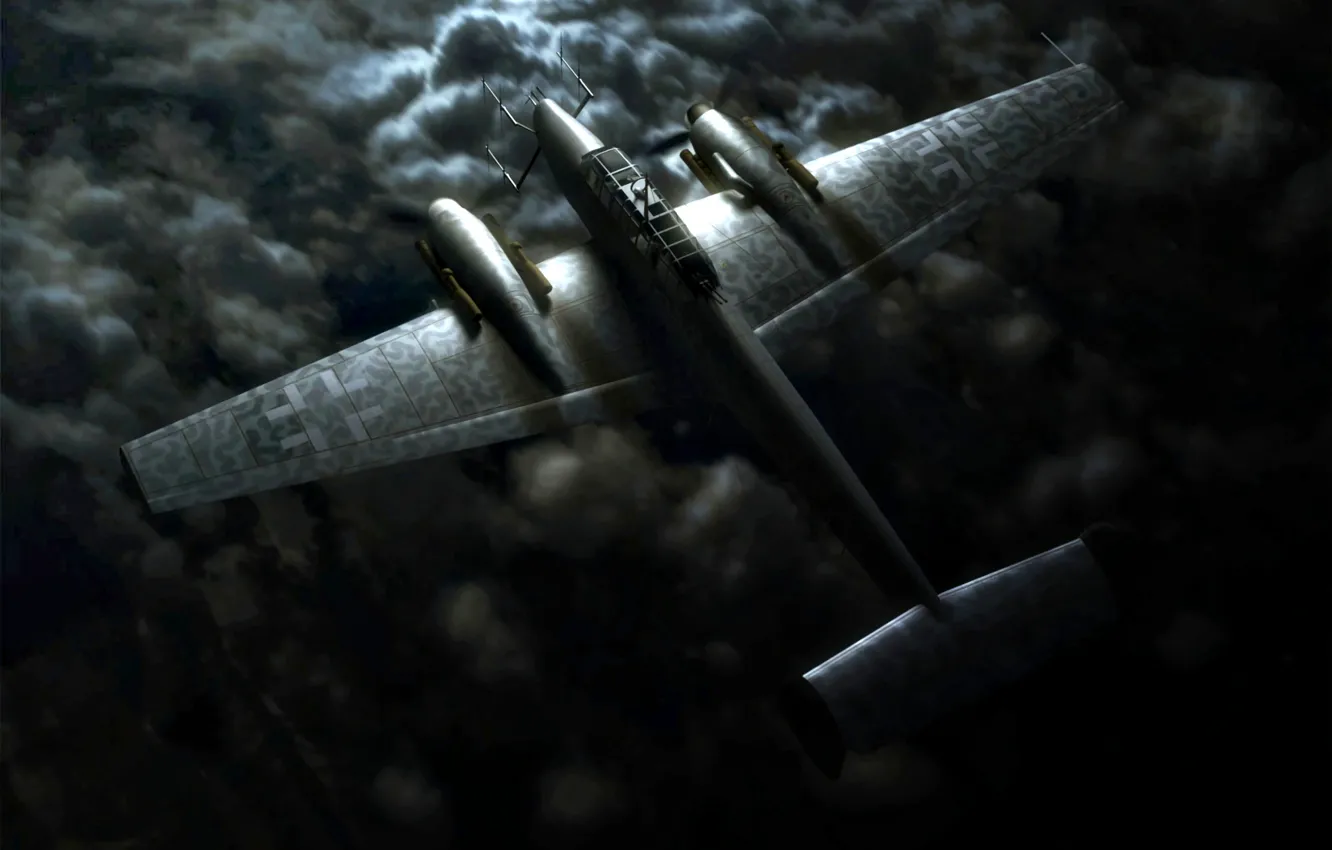 Photo wallpaper clouds, night, night, Messerschmitt, fighter-interceptor, twin-engine, piston, Luftwaffe