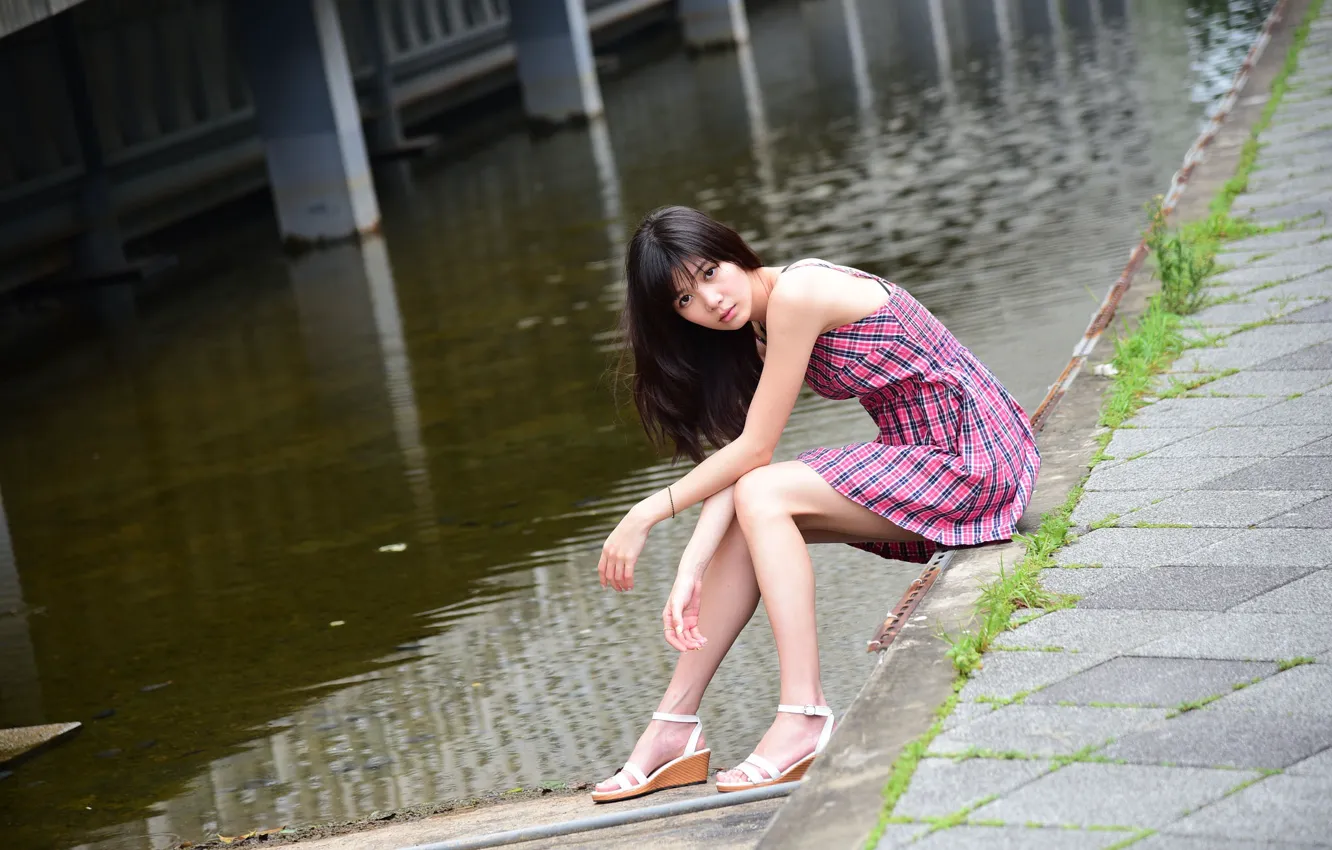 Photo wallpaper model, look, face, legs, dress
