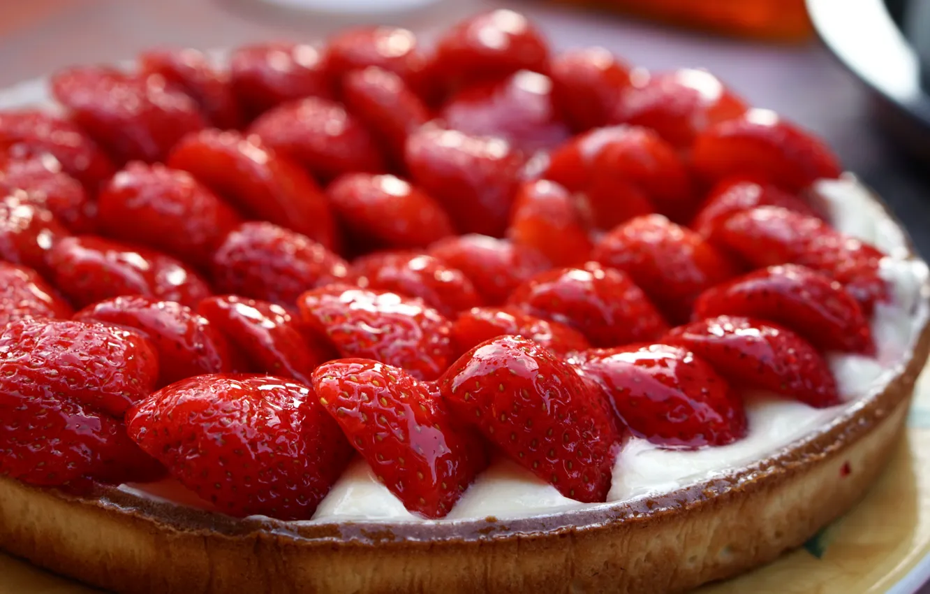 Photo wallpaper strawberry, pie, cake, cream, cakes, sweet