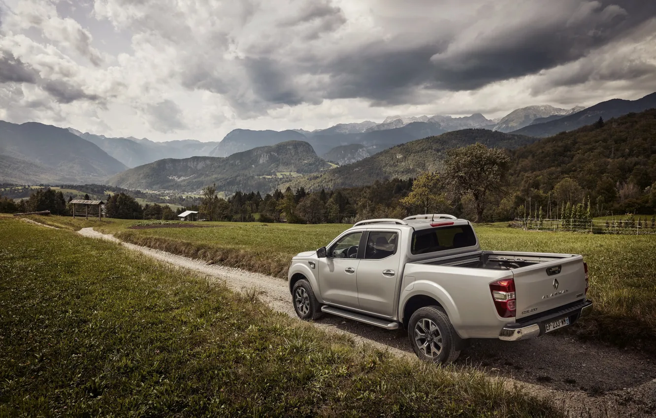 Photo wallpaper field, grass, Renault, pickup, crushed stone, 4x4, 2017, Alaskan