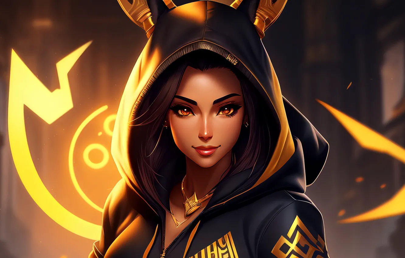 Photo wallpaper lights, portrait, glow, hood, beauty, digital art, digital art, artificial intelligence