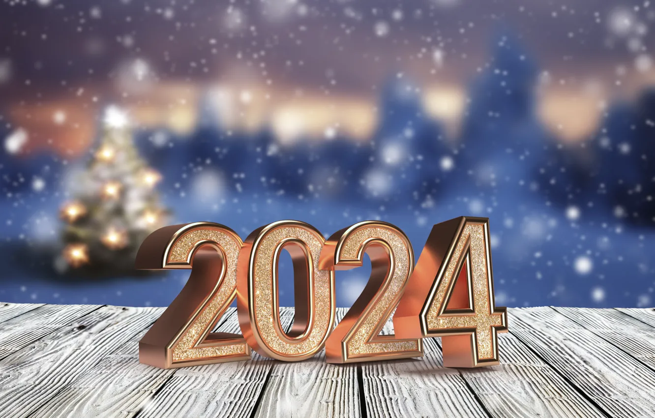 Photo wallpaper winter, snow, snowflakes, gold, new year, figures, golden, night