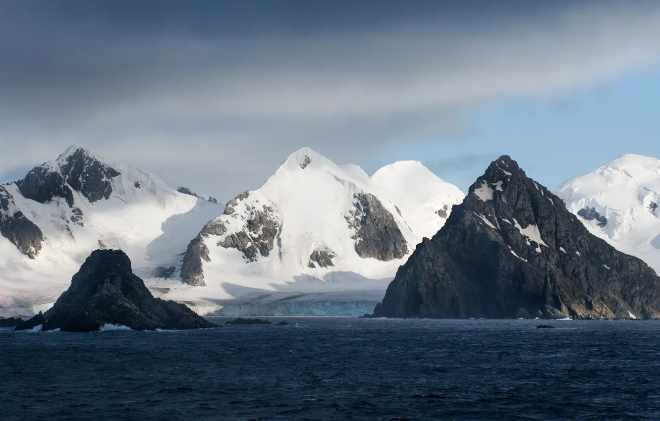 Photo wallpaper sky, sea, landscape, nature, water, mountains, clouds, rocks