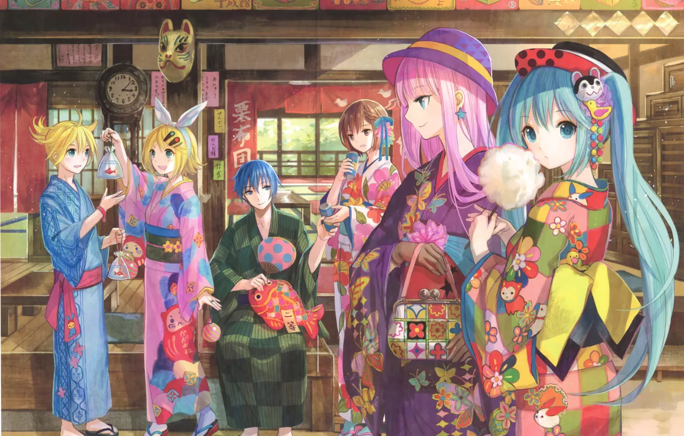 Photo wallpaper summer, holiday, pattern, watch, hat, mask, kimono, vocaloid