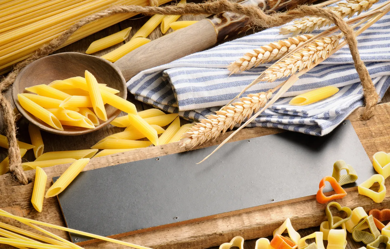 Photo wallpaper wheat, tree, spoon, Board, spaghetti, pasta