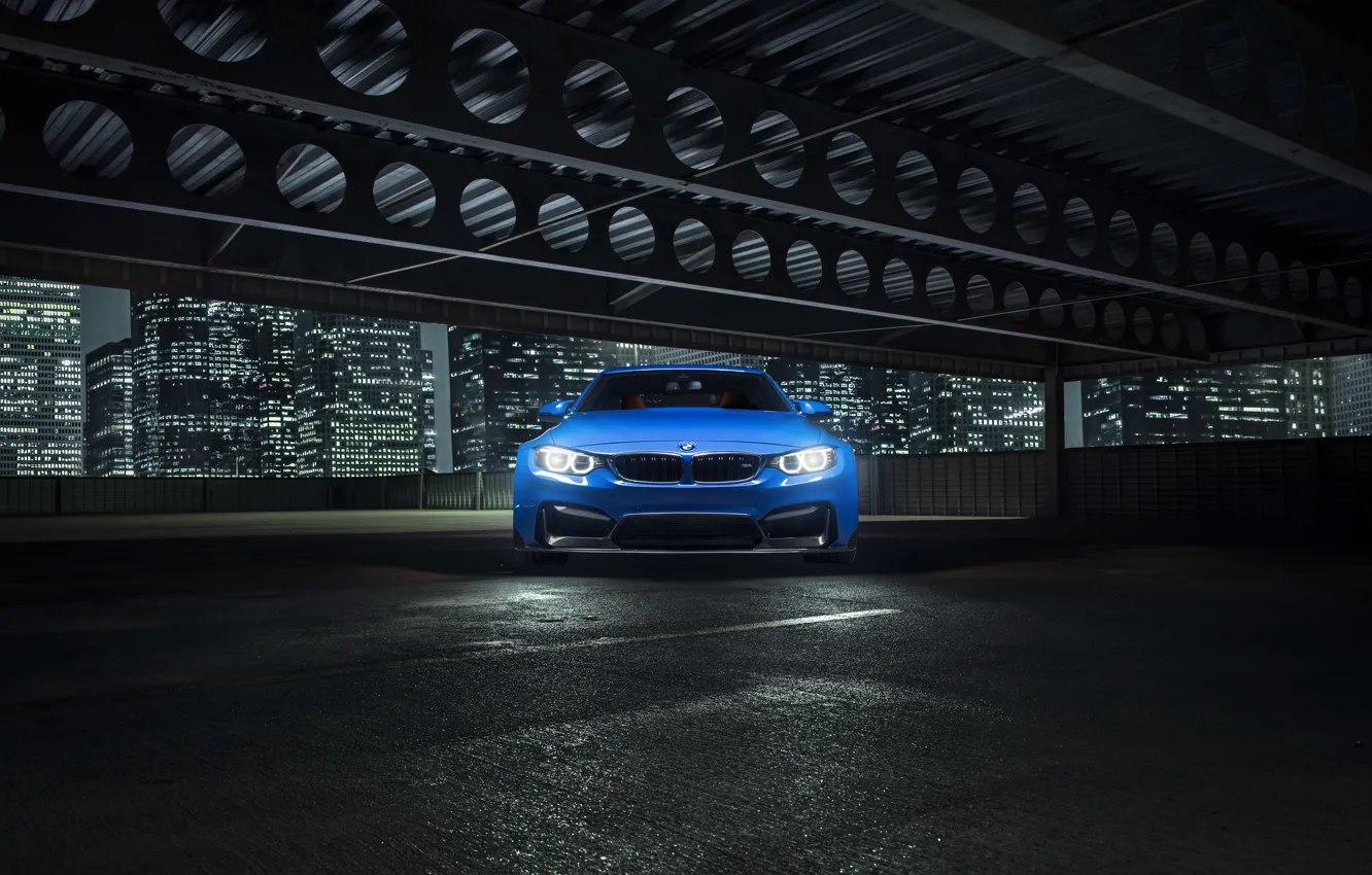 Photo wallpaper BMW, City, Blue, Front, Vorsteiner, Widebody, Photoshoot, Nigth