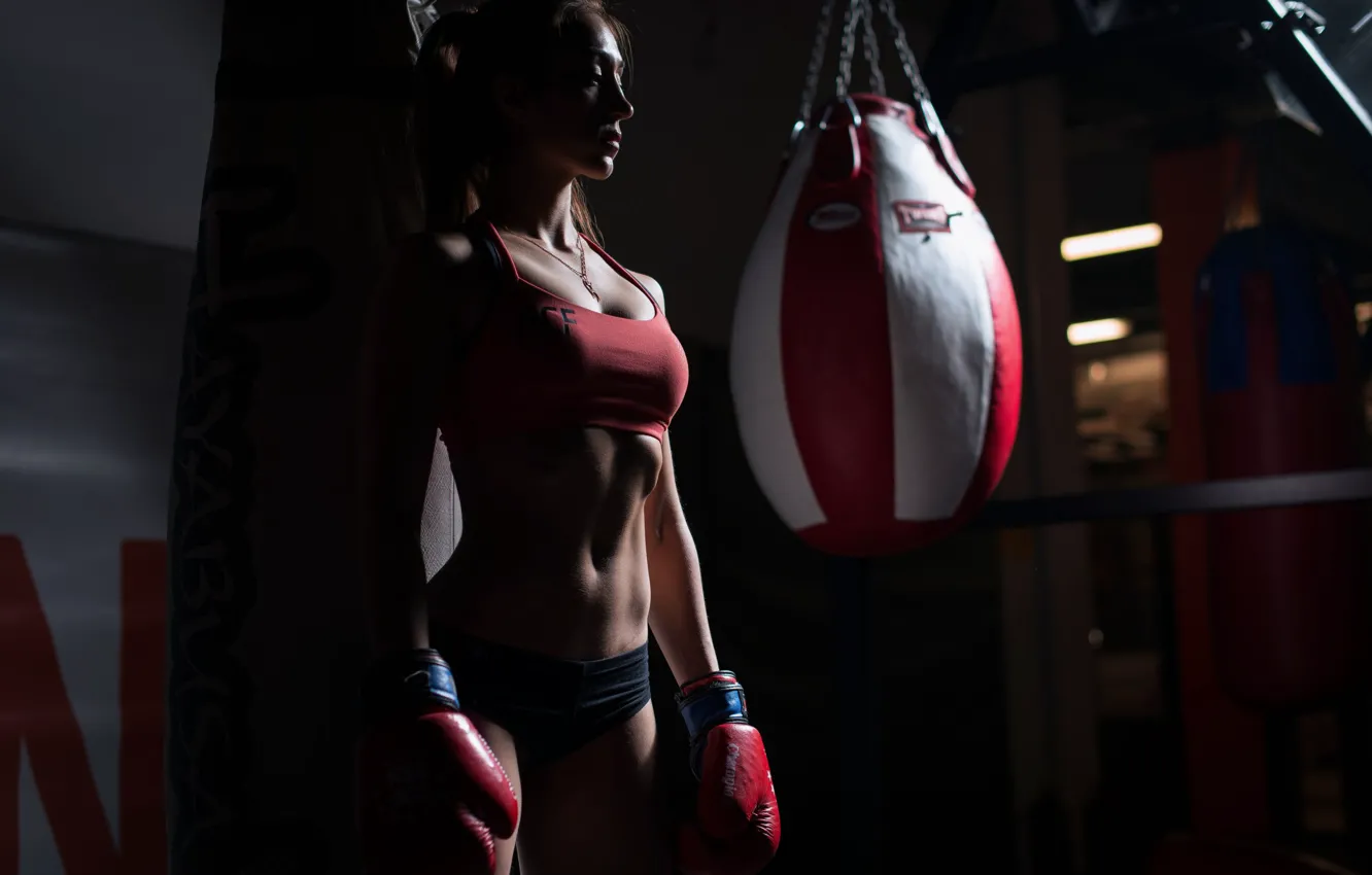 Photo wallpaper woman, boxing, shadows