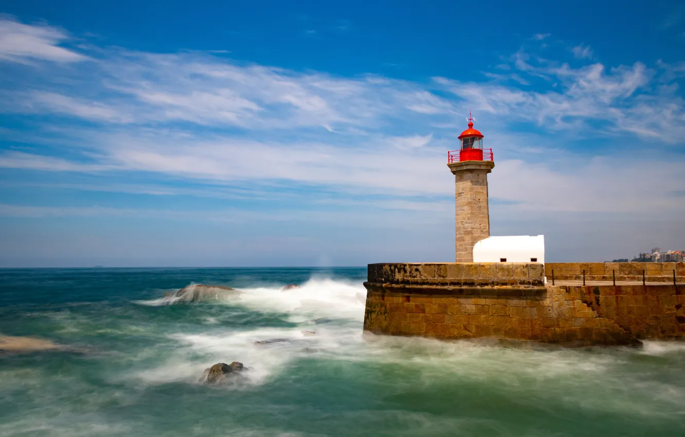 Photo wallpaper the ocean, lighthouse, Portugal, Portugal, The Atlantic ocean, Porto, Port, Atlantic Ocean