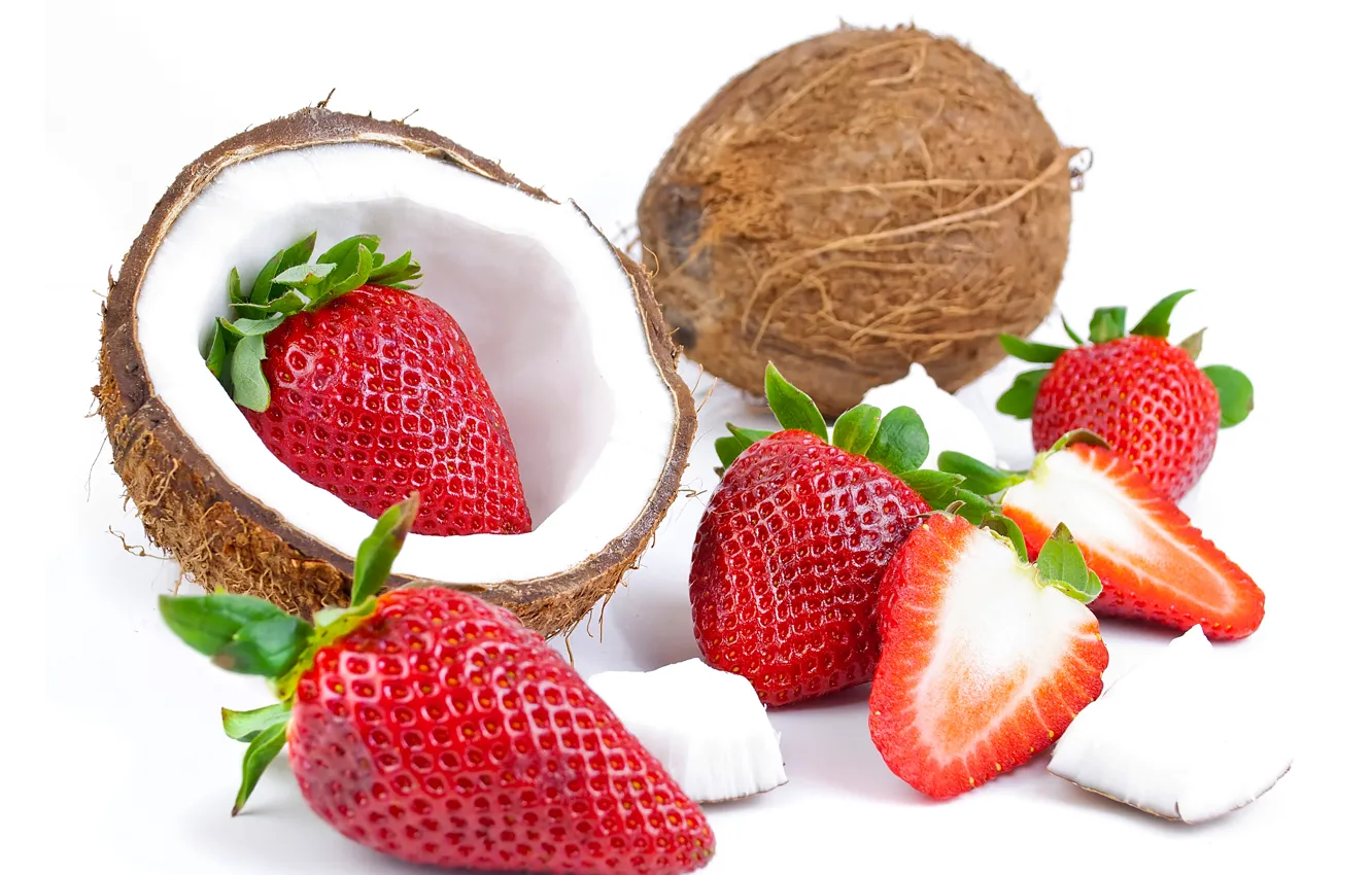 Photo wallpaper berries, coconut, strawberry, fruit, strawberry, coconuts