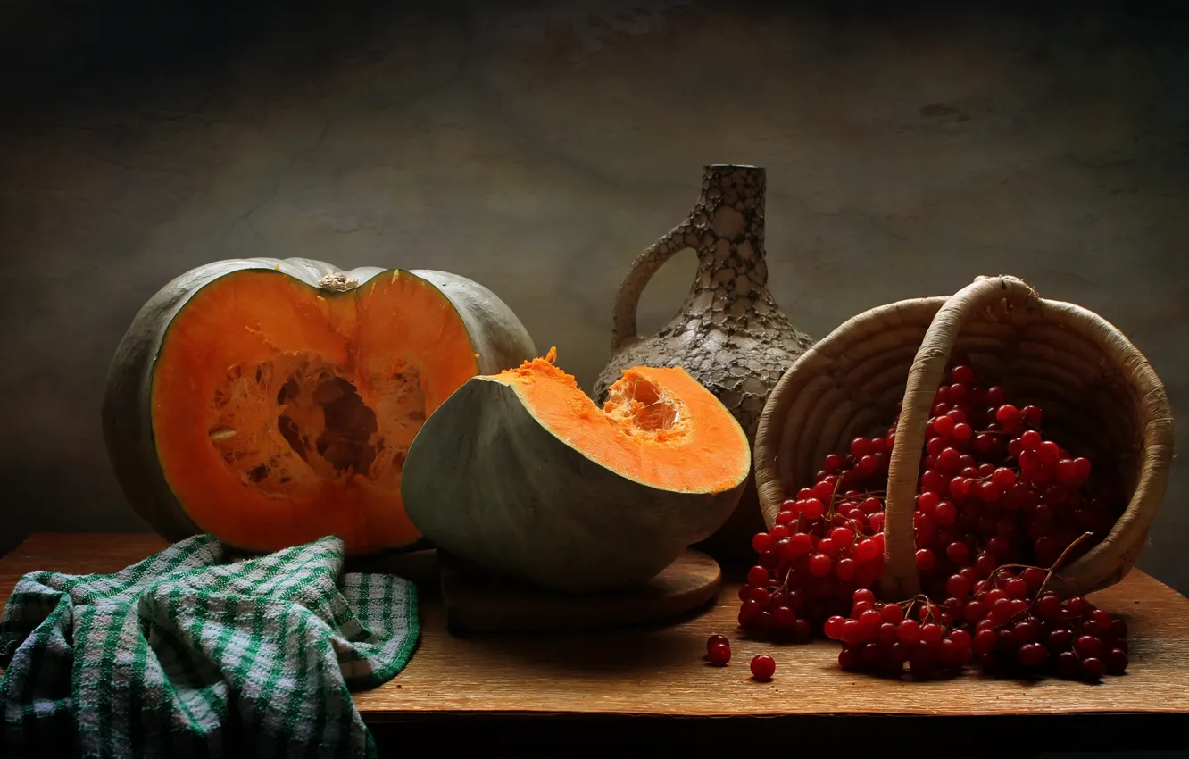Photo wallpaper autumn, pumpkin, pitcher, still life, Kalina, November