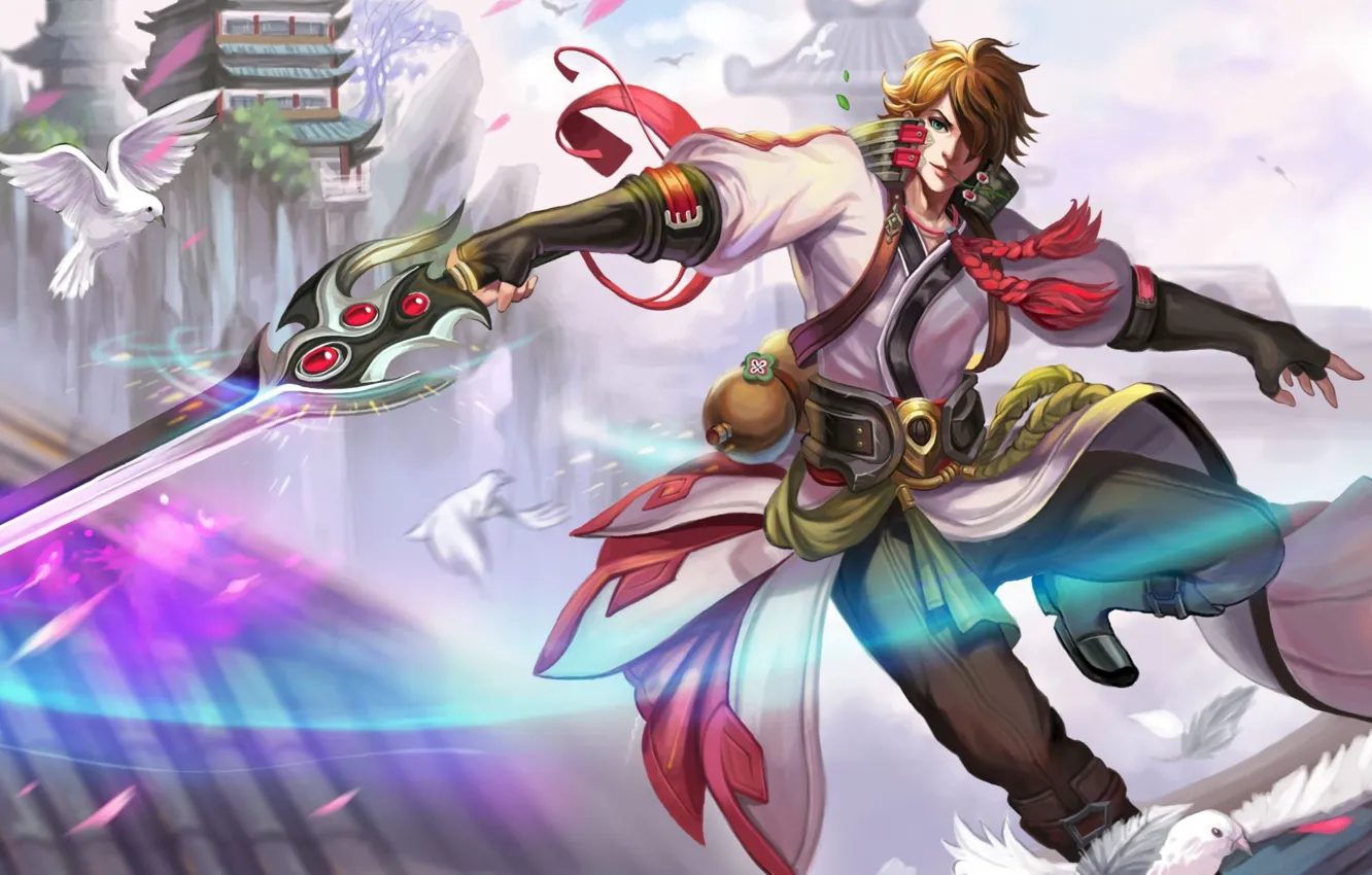 Photo wallpaper bird, sword, guy, King of Glory, The king of glory