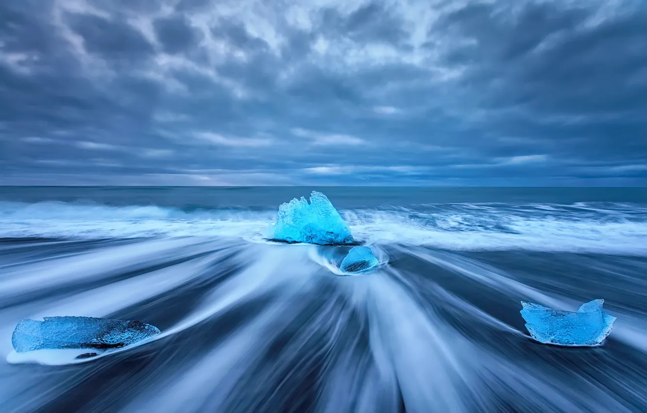 Photo wallpaper sea, beach, ice