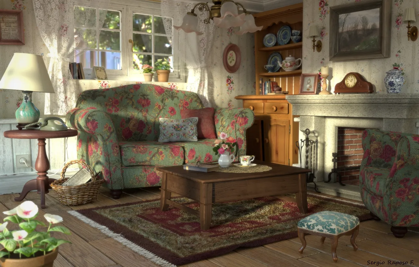 Photo wallpaper comfort, furniture, chandelier, the room, Vintage living room