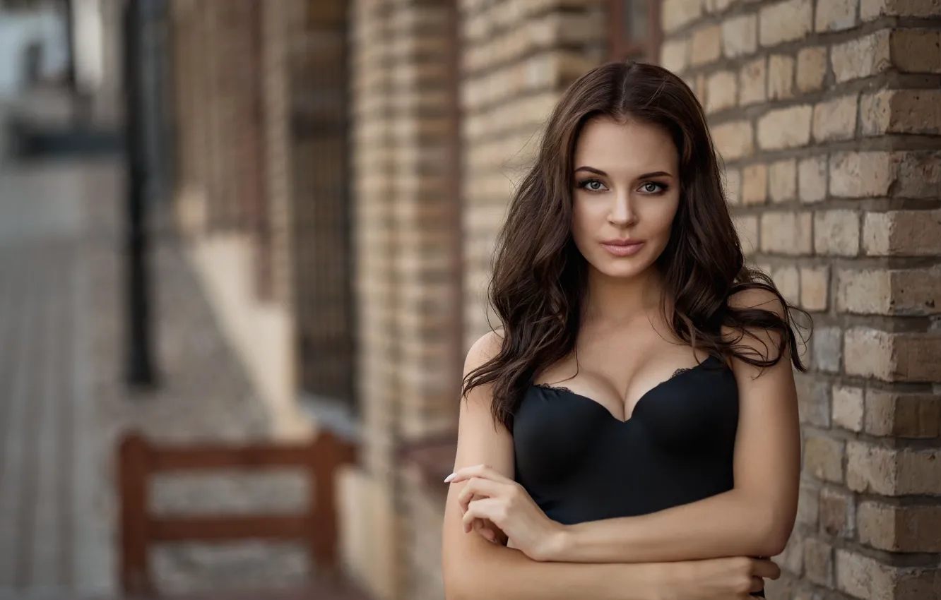 Photo wallpaper girl, cleavage, long hair, dress, breast, photo, photographer, model