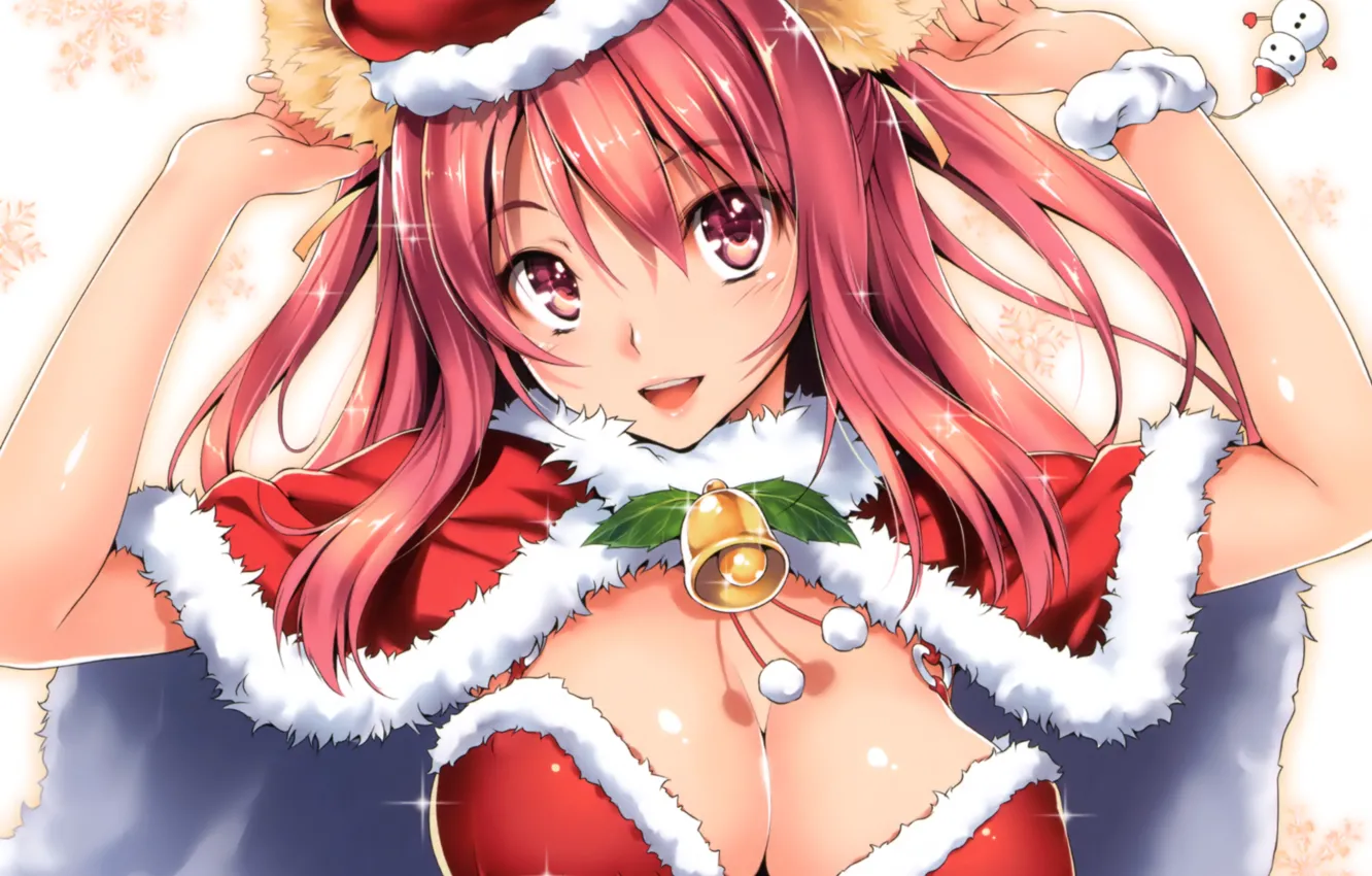 Photo wallpaper girl, sexy, lingerie, Christmas, bra, cleavage, pink hair, long hair