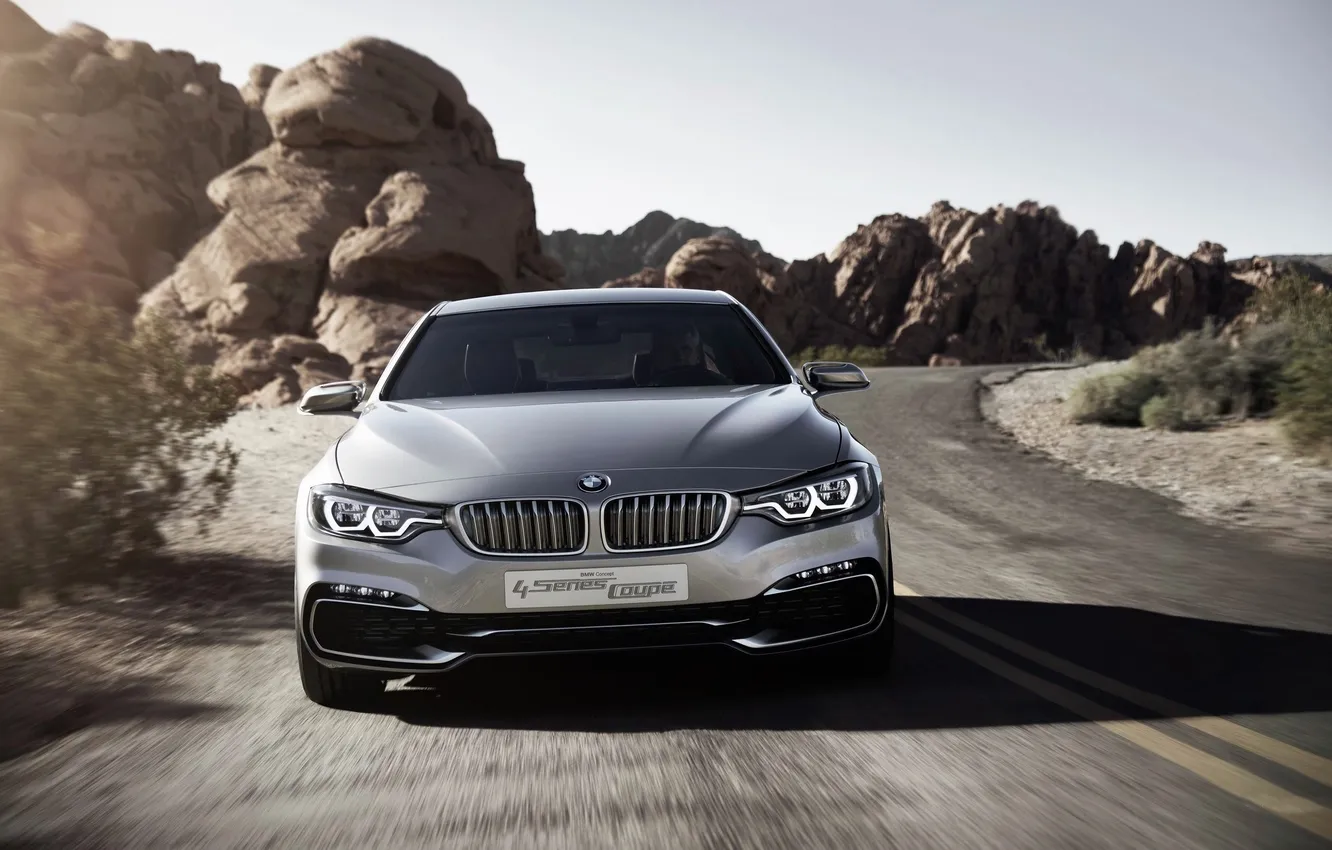 Photo wallpaper road, lights, BMW, The hood, the front, series, Coupe