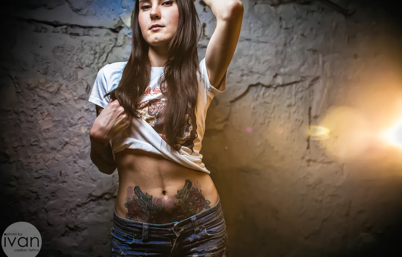 Photo wallpaper girl, tattoo, t-shirt, COSMOSTARS