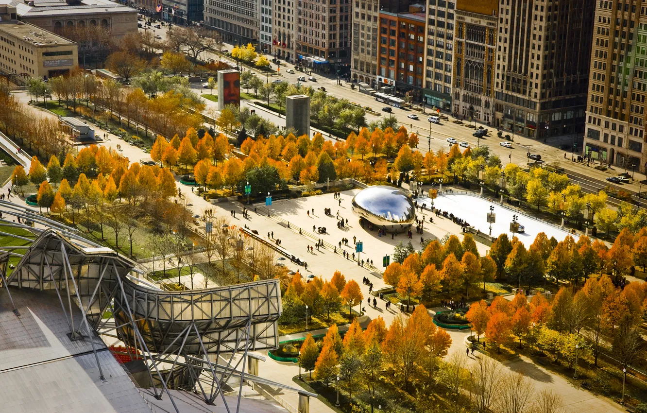 Photo wallpaper autumn, Park, Chicago, Illinois, monument, millennium park