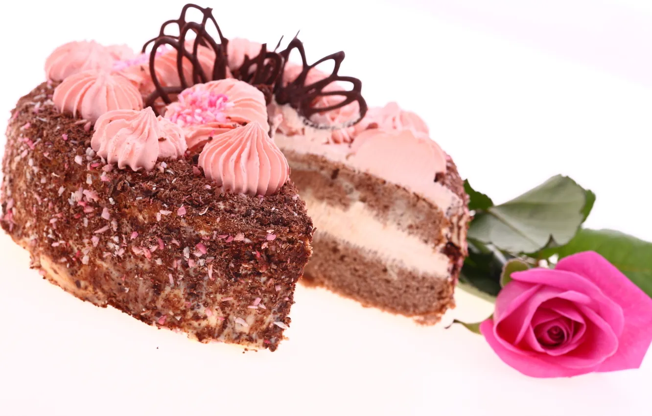 Photo wallpaper flowers, roses, cake, cream, dessert