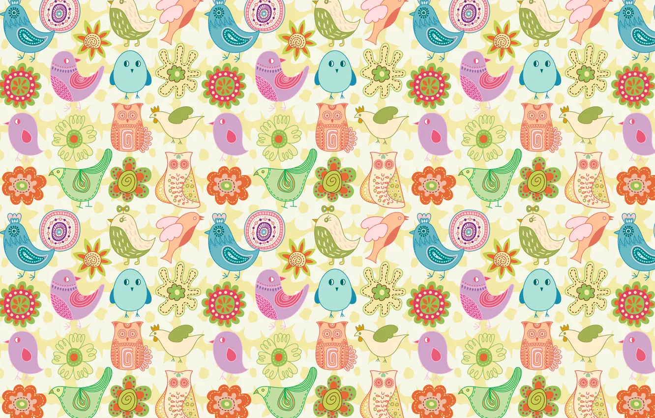 Photo wallpaper flowers, bird, children's