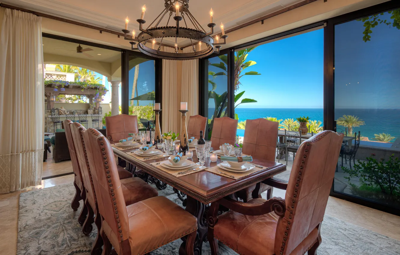 Photo wallpaper design, style, room, interior, Mexico, Mexico, dining room, oceanfront villa