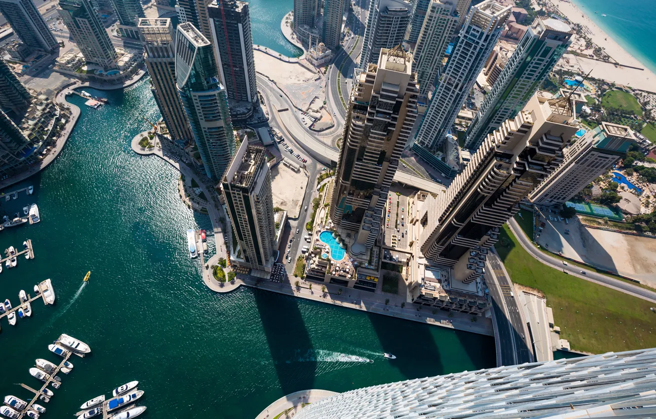 Photo wallpaper sea, building, skyscrapers, Dubai, Dubai, the view from the top