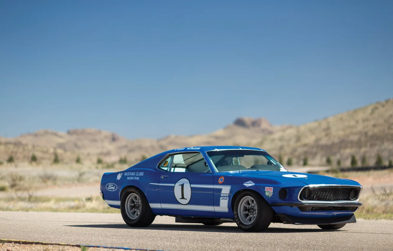 Photo wallpaper blue, speed, Mustang, Ford, Muscle, 1969, Car, Race