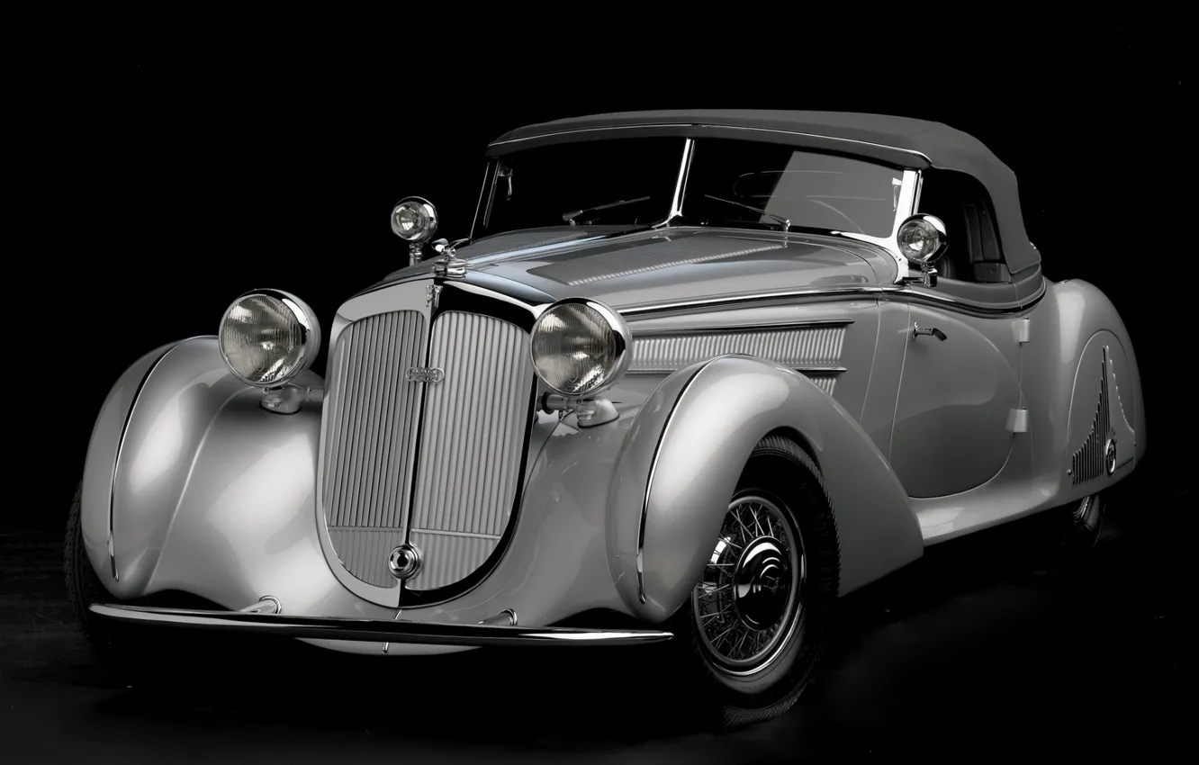 Photo wallpaper retro, silver, Roadster, twilight, the front, 1938, beautiful car, Horch