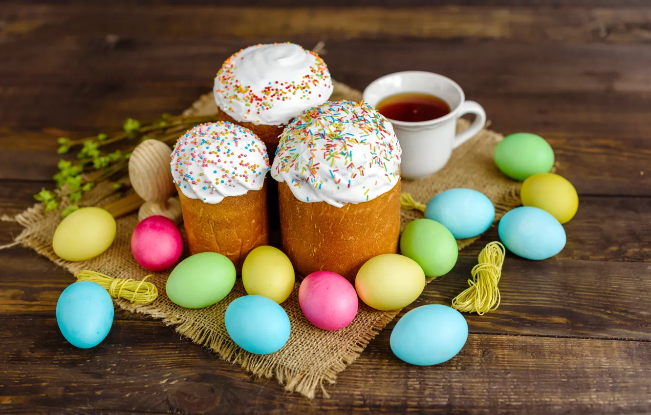 Photo wallpaper eggs, colorful, Easter, cake, cake, wood, Easter, eggs